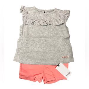 Hudson Kids Girls' 2-Piece Top & Shorts Set Gray Pink Baby Outfit NWT